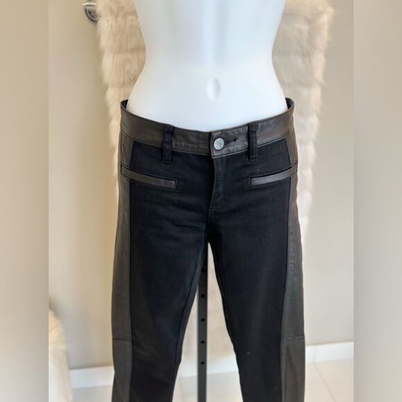 Tory Burch Black Leather Denim Pants (26) - Picture 8 of 12